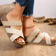 Gwendolyn Fairfax | Brown Cross-Strap Platform Sandals