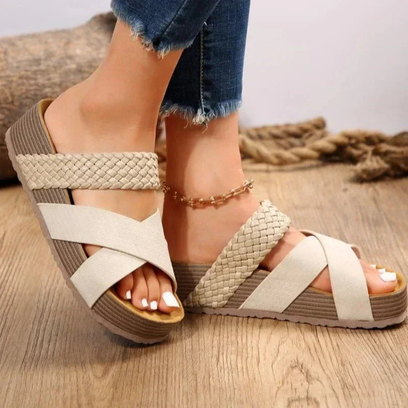 Gwendolyn Fairfax | Brown Cross-Strap Platform Sandals