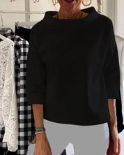 Eleanora Whitvane | White Bateau Neck 3/4 Sleeve Relaxed Top