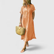 Marisol Cleverton | Blue Striped Linen Midi Shirt Dress