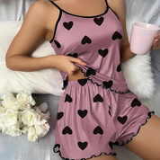 Colette Wyndvale | Heart Print Cami & Shorts Pajama Set in Blue