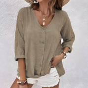 Estelle Wyndbourne | Sage Green V-Neck Button-Up Blouse
