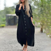 Séraphine Montvalois | White Linen Maxi Shirt Dress with Button-Down Front