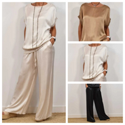 Elara Vossmont | Satin Wide-Leg Two-Piece Set in Cream
