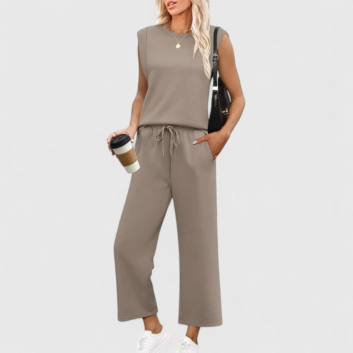 Floriane Dumont | Sleeveless Wide-Leg Two-Piece Set in Olive Green