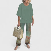 Constance Ellwood | Sage Green Floral Print Two-Piece Set