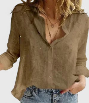 Corinna Ashvale | Women's Navy Linen Button-Down Shirt with Lapel Collar