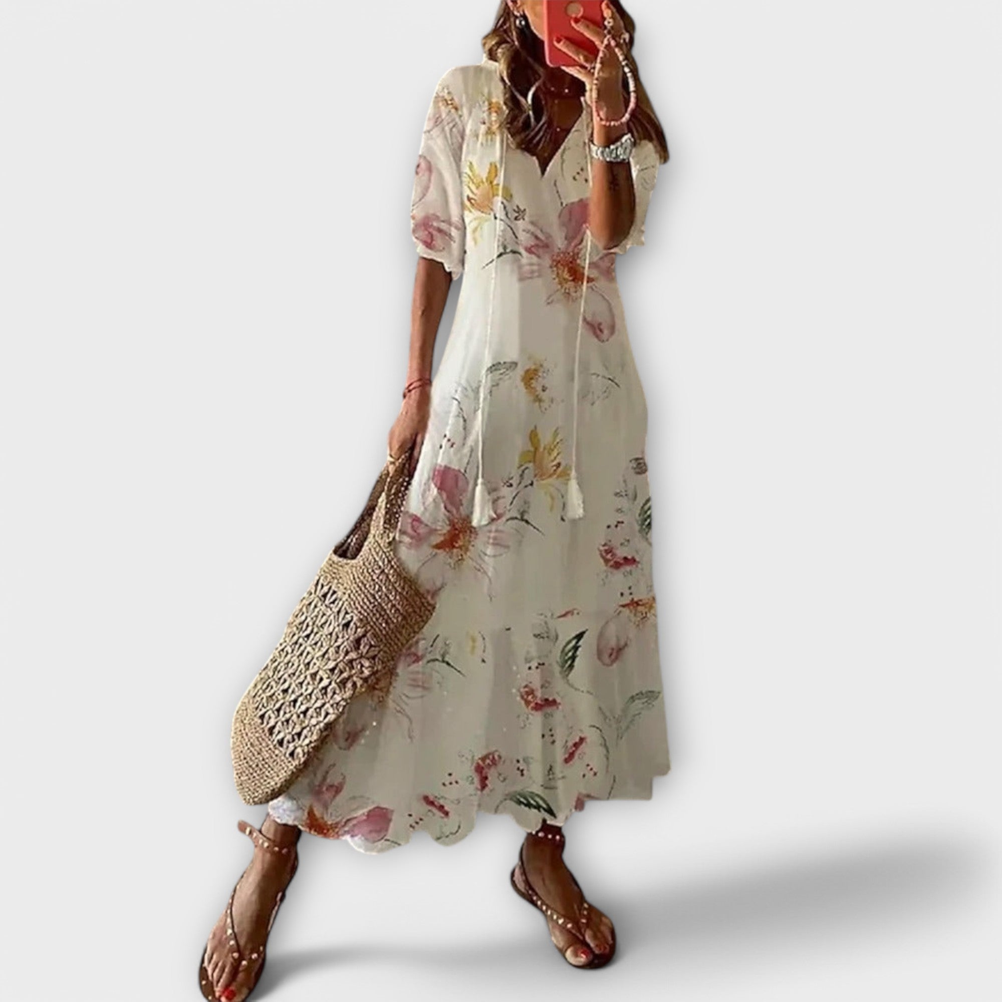 Oriana Blackwell | Blue Ikat Print Boho Maxi Dress