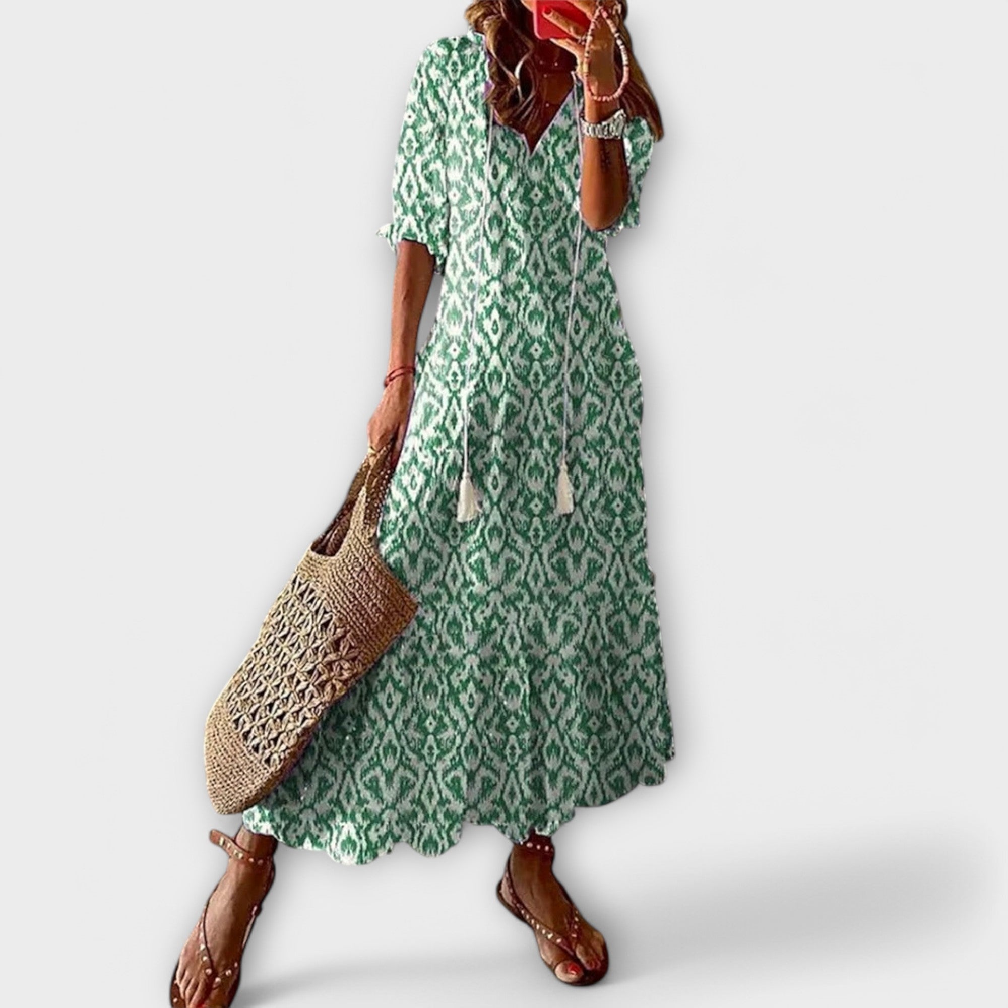 Oriana Blackwell | Blue Ikat Print Boho Maxi Dress