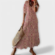 Oriana Blackwell | Blue Ikat Print Boho Maxi Dress