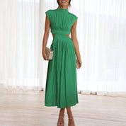 Coralie Whitmore | Green Cut-Out Midi Dress with Mock Neck