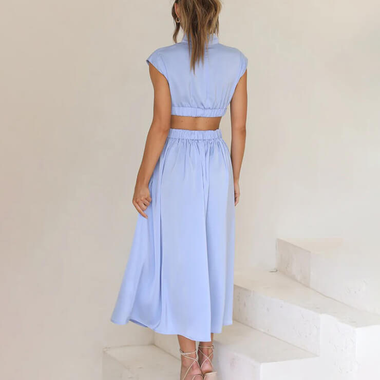 Coralie Whitmore | Green Cut-Out Midi Dress with Mock Neck