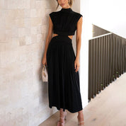 Coralie Whitmore | Green Cut-Out Midi Dress with Mock Neck