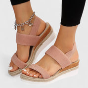 Christiane Bellemont | Beige Espadrille Platform Sandals with Elastic Straps