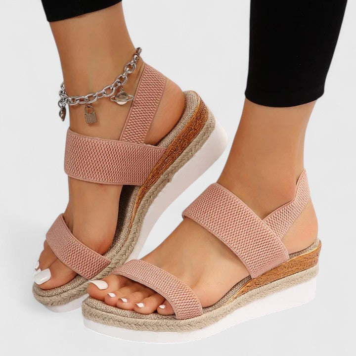 Christiane Bellemont | Beige Espadrille Platform Sandals with Elastic Straps