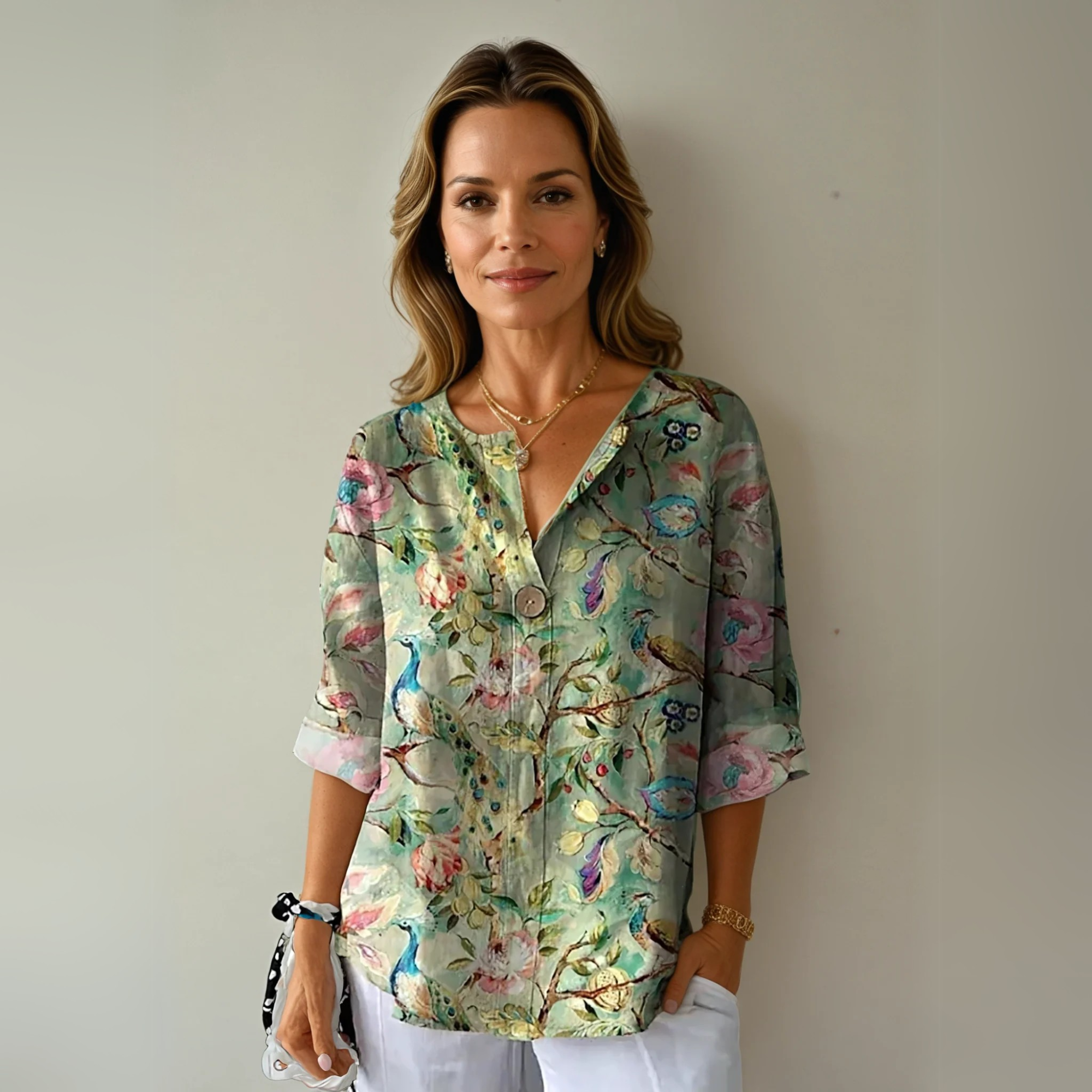 Celestine Wainwright | Chic Floral Print V-Neck Blouse