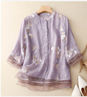 Florentine Wycliffe | Sage Green Floral Embroidered Blouse with 3/4 Sleeves