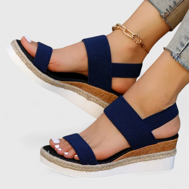 Vivienne Caldecrost | Black Espadrille Wedge Orthopedic Sandals