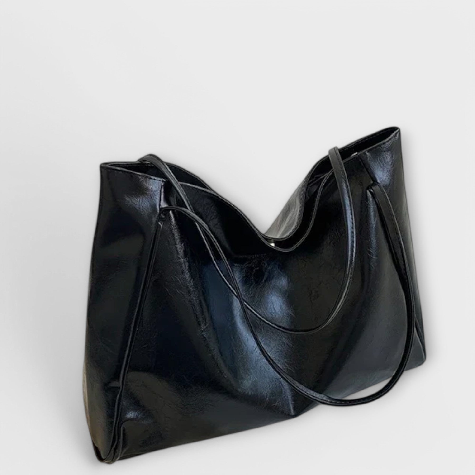 Celeste Vanthorpe | Black Faux Leather Oversized Tote Bag