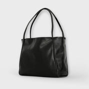 Celeste Vanthorpe | Black Faux Leather Oversized Tote Bag